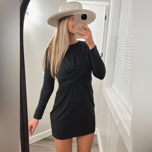 Buttery soft twist front long sleeve black dress - Long Sleeve Soft Dress Casual